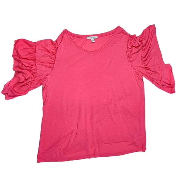 Sejour Hot Pink Tunic Blouse Sz 2X Wide Ruffle Sleeves Pullover Top Shirt Casual - Picture 5 of 11
